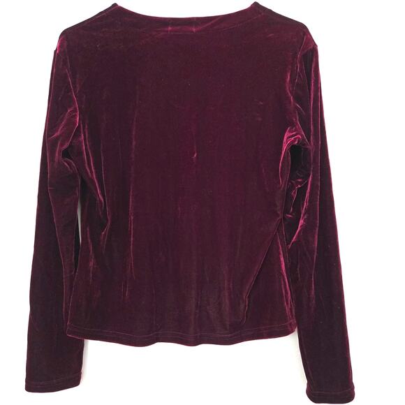 VTG 80s Jonden by Linda Leal Burgundy Soft Stretch Velvet Button-Up Top, Sz Med - Picture 2 of 5